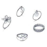 New Twist Disc Ring Wholesale Creative Simple Five-pointed Star Moon Pendant Rings 5-piece Set main image 6