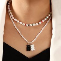 European And American Little Bear Pendant Female Pearl Beads Necklace Female main image 2
