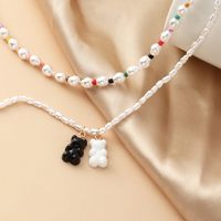 European And American Little Bear Pendant Female Pearl Beads Necklace Female main image 4