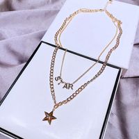 Female Double Layer Korean Fashion Metal Star Letter Star Pendant Clavicle Chain main image 6