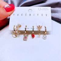 Exquisite Crystal Love Cat Ear Buckle Flower Pearl Bone Clip Earring Set main image 4