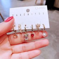 Exquisite Crystal Love Cat Ear Buckle Flower Pearl Bone Clip Earring Set main image 6