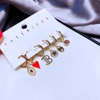 Copper Fashion Zircon Letters Star Love Ear Buckle 6-piece Earrings Set main image 3