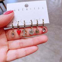 Copper Fashion Zircon Letters Star Love Ear Buckle 6-piece Earrings Set main image 6