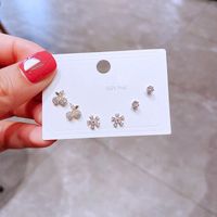 Silver Needle Zircon Cherry Flower Fashion Student Copper 3-piece Earring Set main image 3