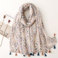 Simple Yarn Cotton Blue And White Pink Orange Abstract Flowers Fringed Gauze Scarf Shawl main image 1