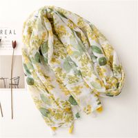 Bali Yarn Cotton Fruit Green Bright Yellow Leaf Printing Tassel Scarf Shawl main image 4