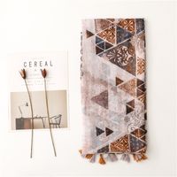 Yarn Cotton Linen Scarf Caramel Contrast Color Carving Floral Tassel Scarf Shawl main image 3