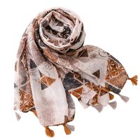 Yarn Cotton Linen Scarf Caramel Contrast Color Carving Floral Tassel Scarf Shawl main image 6