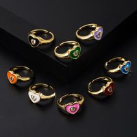 Fashion Copper Gold-plated Micro-inlaid Zircon Drop Oil Heart-shaped Ring Simple Open Ring Accessories main image 2