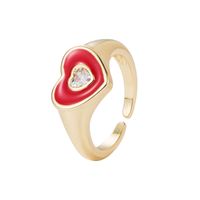 Fashion Copper Gold-plated Micro-inlaid Zircon Drop Oil Heart-shaped Ring Simple Open Ring Accessories main image 6