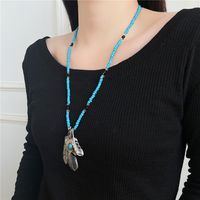 Retro Feather Eagle Claw Pendant Necklace Female Boho Style Beads Sweater Chain main image 3