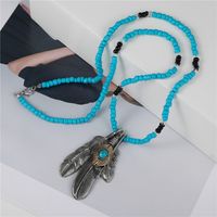 Retro Feather Eagle Claw Pendant Necklace Female Boho Style Beads Sweater Chain main image 4