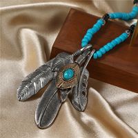 Retro Feather Eagle Claw Pendant Necklace Female Boho Style Beads Sweater Chain main image 5