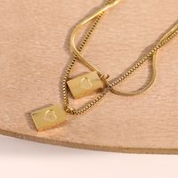 Romantic Heart Concave Carved Square Geometric Square Pendant Stainless Steel Necklace main image 1