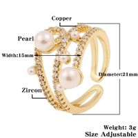 New Fashion Hand Jewelry Geometric Multilayer Pearl Ring Copper Plated Gold Inlaid Zircon Ring main image 5