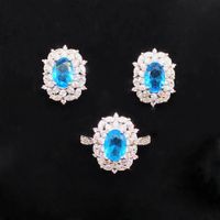 Retro Colorful Simulation Aquamarine Topaz Copper Ring Earrings main image 3