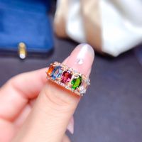 Natural Multi-treasure Crystal Ring Women's Volleyball Ring Copper Opening Ring main image 3