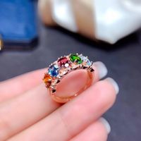 Natural Multi-treasure Crystal Ring Women's Volleyball Ring Copper Opening Ring main image 4