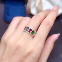 Natural Multi-treasure Crystal Ring Women's Volleyball Ring Copper Opening Ring main image 5