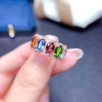 Natural Multi-treasure Crystal Ring Women's Volleyball Ring Copper Opening Ring main image 6