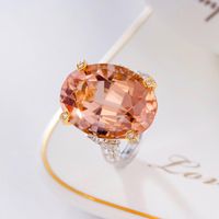 Imitation Natural Pink Morgan Ring Champagne Color Inlaid Colorful Gemstone Copper Open Ring main image 1