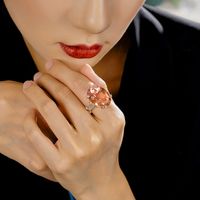 Imitation Natural Pink Morgan Ring Champagne Color Inlaid Colorful Gemstone Copper Open Ring main image 4