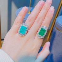 Imitation Natural Cotton Wool Emerald Ring Luxury Full Diamond Copper Open Ring main image 2