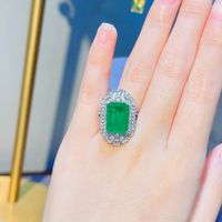 Imitation Natural Cotton Wool Emerald Ring Luxury Full Diamond Copper Open Ring main image 4