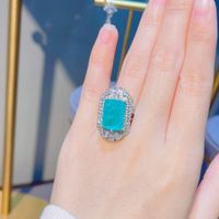 Imitation Natural Cotton Wool Emerald Ring Luxury Full Diamond Copper Open Ring main image 6