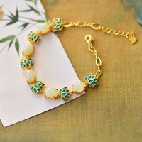 Retro Imitation Natural Jade Lotus Enamel Thick Frosted Copper Bracelet main image 6