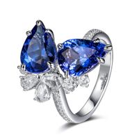 New Double Diamond Tanzanite Blue Drop Pear-shaped Ring Simulation Sapphire Copper Open Ring main image 6