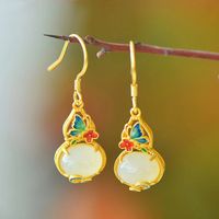 Jade Classical Gourd-shaped Exquisite Cheongsam Ear Hook Earrings main image 1