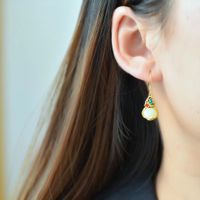 Jade Classical Gourd-shaped Exquisite Cheongsam Ear Hook Earrings main image 3