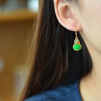 Jade Classical Gourd-shaped Exquisite Cheongsam Ear Hook Earrings main image 4