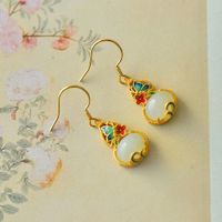 Jade Classical Gourd-shaped Exquisite Cheongsam Ear Hook Earrings main image 6