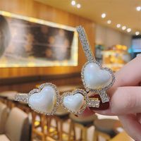Korea Hair Accessories Imitation Pearl Heart Hairpin Simple Rhinestone Duckbill Clip main image 4