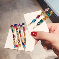 Fashion Colored Rhinestones-set Elegant Alloy Hairpin Side Clip Word Clip Jewelry main image 1