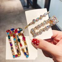 Fashion Colored Rhinestones-set Elegant Alloy Hairpin Side Clip Word Clip Jewelry main image 3