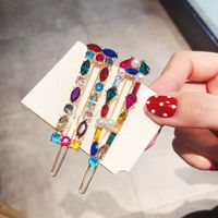 Fashion Colored Rhinestones-set Elegant Alloy Hairpin Side Clip Word Clip Jewelry main image 4