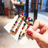 Fashion Colored Rhinestones-set Elegant Alloy Hairpin Side Clip Word Clip Jewelry main image 5