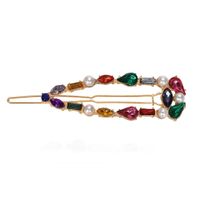 Fashion Colored Rhinestones-set Elegant Alloy Hairpin Side Clip Word Clip Jewelry main image 6