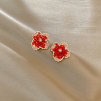 Korean Simple Flower Earrings Female Personality Full Diamond Earrings Wholesale sku image 1
