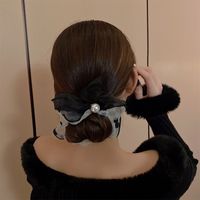 Silk Pearl Bow Bow Large Hair Tie Hair Rubber Band Hair Rope sku image 1