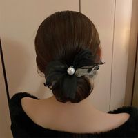 Silk Pearl Bow Bow Large Hair Tie Hair Rubber Band Hair Rope sku image 2