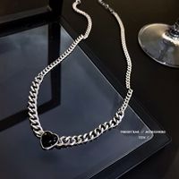 Simple Black Love Pendant Hip Hop Niche Clavicle Chain Titanium Necklace sku image 1