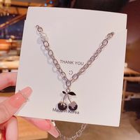 New Trendy Cherry Pendant Titanium Steel Necklace Niche Design Sense Ins Hip Hop Clavicle Chain sku image 1