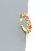 Simple Color Dripping Oil Zircon Peach Heart Open Ring Female Wholesale sku image 4
