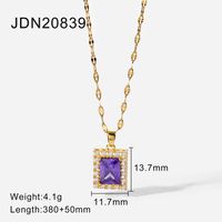Fashion 18k Gold-plated Stainless Steel Necklace Square Violet Cubic Zirconia Pendant Necklace sku image 1