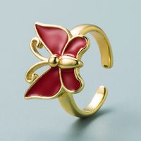 European And American Fashion Brass Real Gold-plated Oil Dripping Butterfly Shape Ring sku image 2